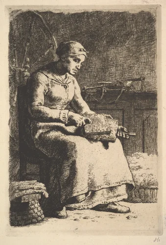 The Wool Carder by Jean-François Millet, print, 1850-1861
