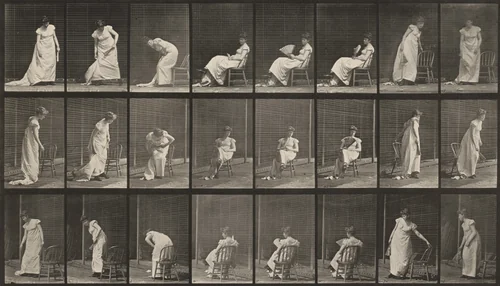 Plate Number 518. Sitting down, rising, etc. by Eadweard Muybridge, photograph, 1887