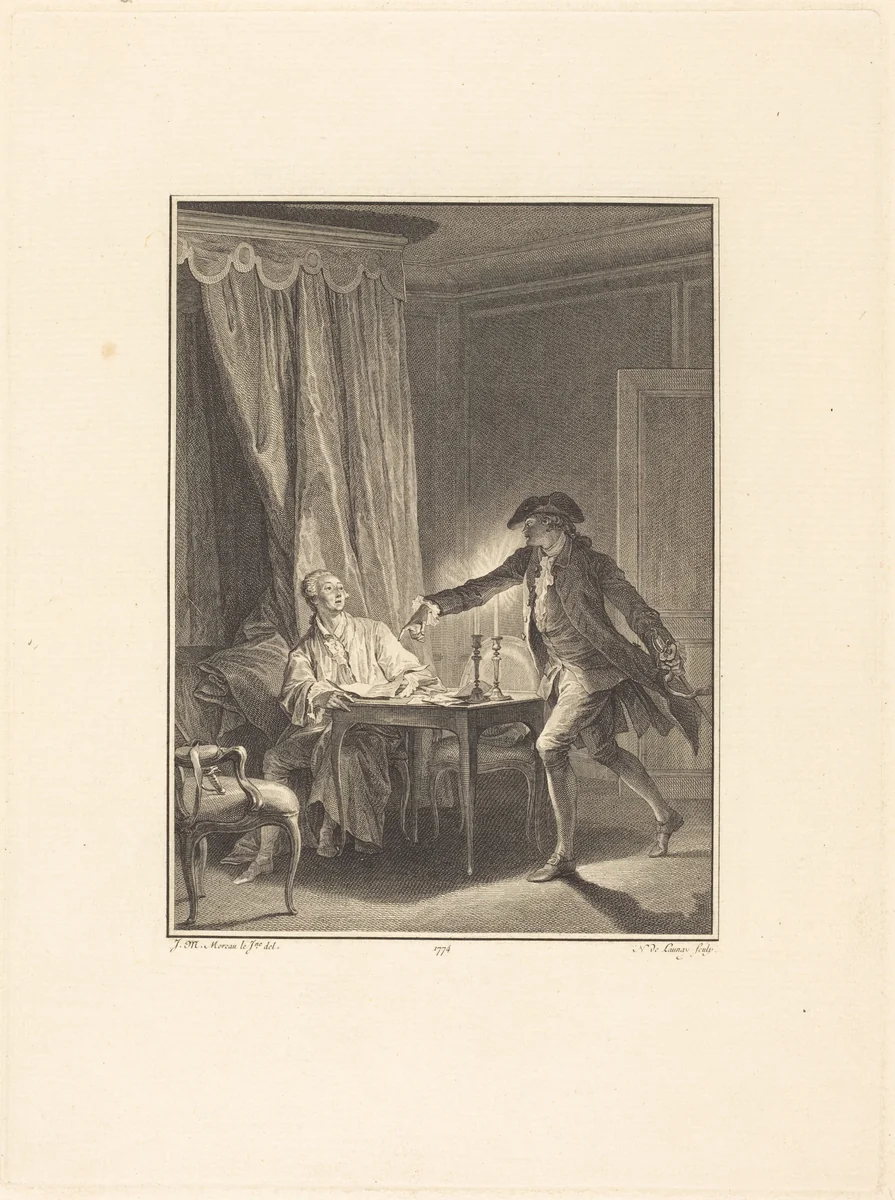 Ah! Jeune homme à ton bienfaiteur by Nicolas Delaunay; Jean-Michel Moreau the Younger, print, 1774