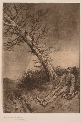 Death of a Vagabond by Alphonse Legros, print, 1870-1880