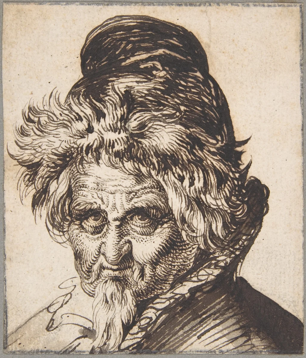 Head of a Bearded Man Wearing a Cap by Jacques de Gheyn II, drawing, 1580-1629