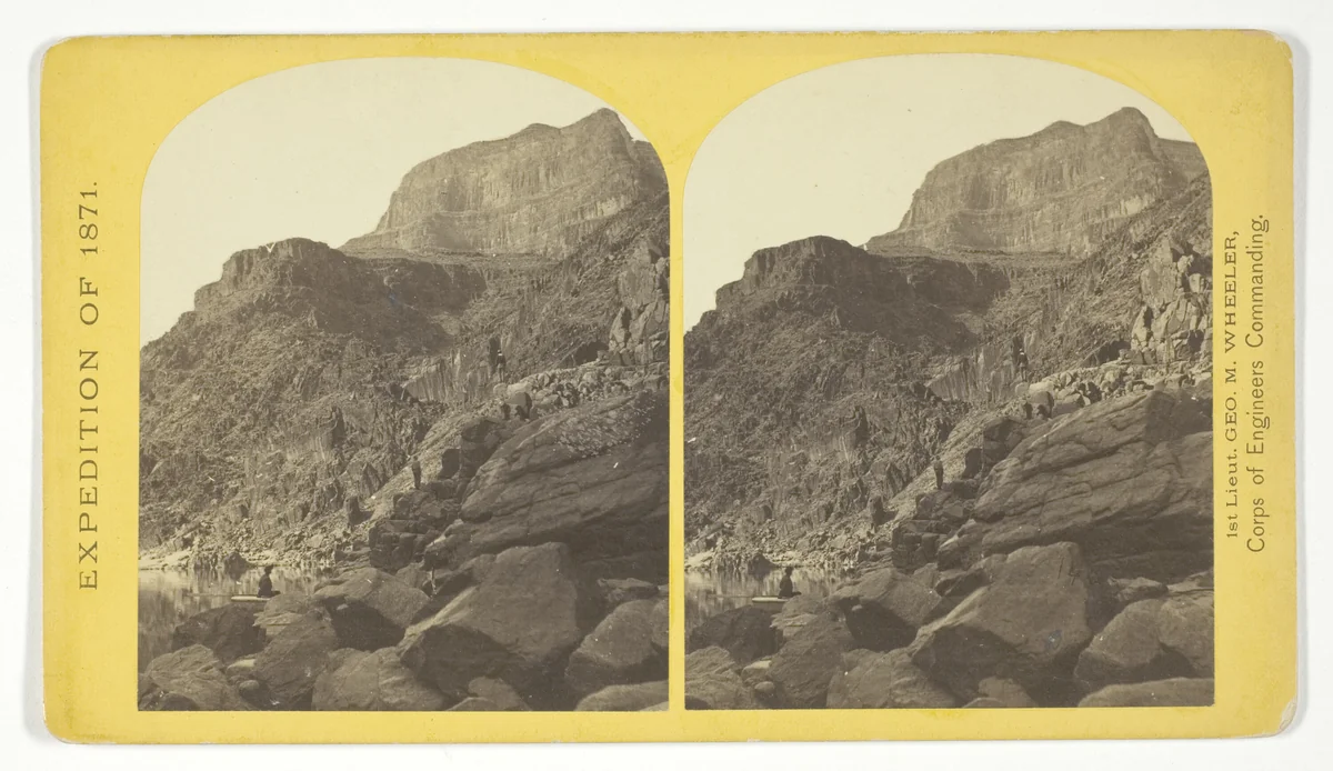 View of Grand Cañon walls, near mouth of Diamond River. From water line to first shelf 1.500 feet; from shelf to top of table 3.500 feet. Distance from point of view to top of walls 3 miles, No. 6 from the series "Geographical Explorations and Surveys West of the 100th Meridian" by Timothy O'Sullivan, photograph, 1871