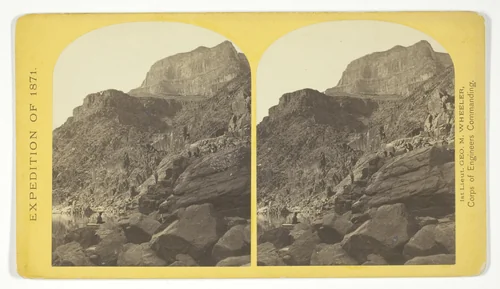 View of Grand Cañon walls, near mouth of Diamond River. From water line to first shelf 1.500 feet; from shelf to top of table 3.500 feet. Distance from point of view to top of walls 3 miles, No. 6 from the series "Geographical Explorations and Surveys West of the 100th Meridian" by Timothy O'Sullivan, photograph, 1871