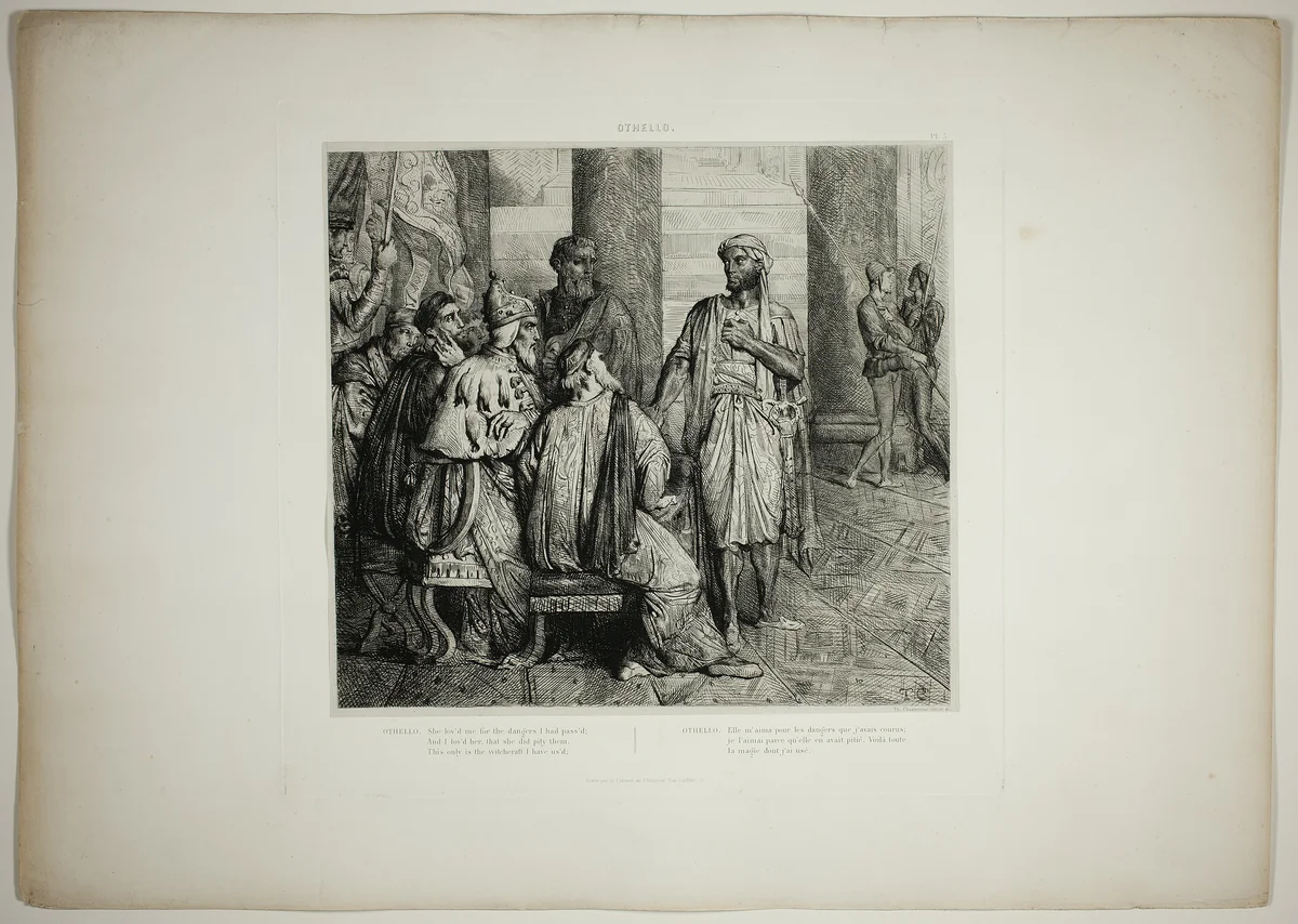 She Lov'd Me for the Dangers, plate three from Othello by Théodore Chassériau, print, 1844