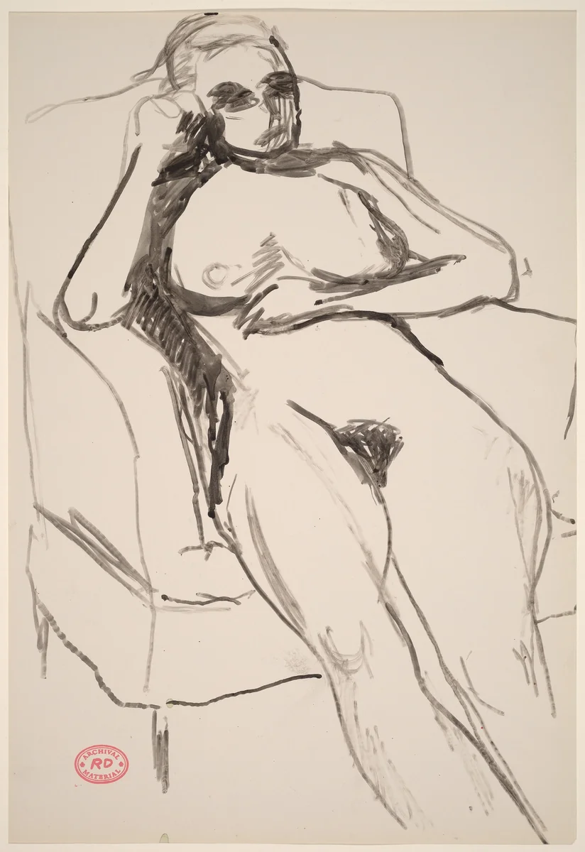 Untitled [female nude lying back with legs out straight] by Richard Diebenkorn, drawing, 1955-1967