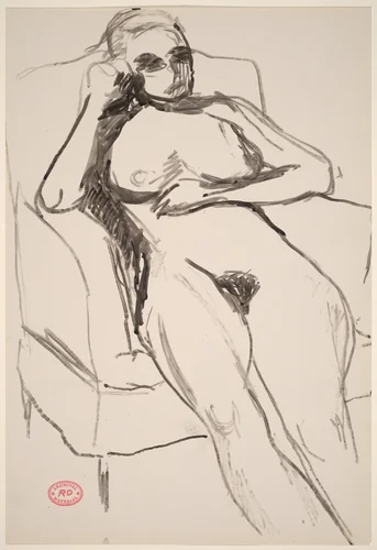 Untitled [female nude lying back with legs out straight] by Richard Diebenkorn, drawing, 1955-1967