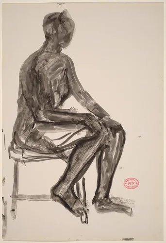 Untitled [seated female nude with right foot on stretcher of chair] by Richard Diebenkorn, drawing, 1955-1967