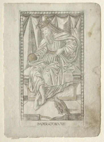 The Emperor (from the Tarocchi, series E: Conditions of Man, #9) by Master of the E-Series Tarocchi, print, 1457-1467