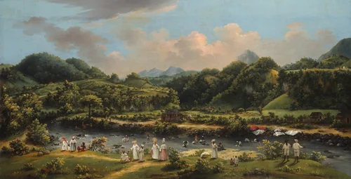 View on the River Roseau, Dominica by Agostino Brunias, painting, 1770-1780