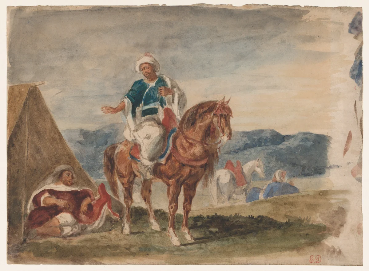 Three Arab Horsemen at an Encampment by Eugène Delacroix, drawing, 1832-1837