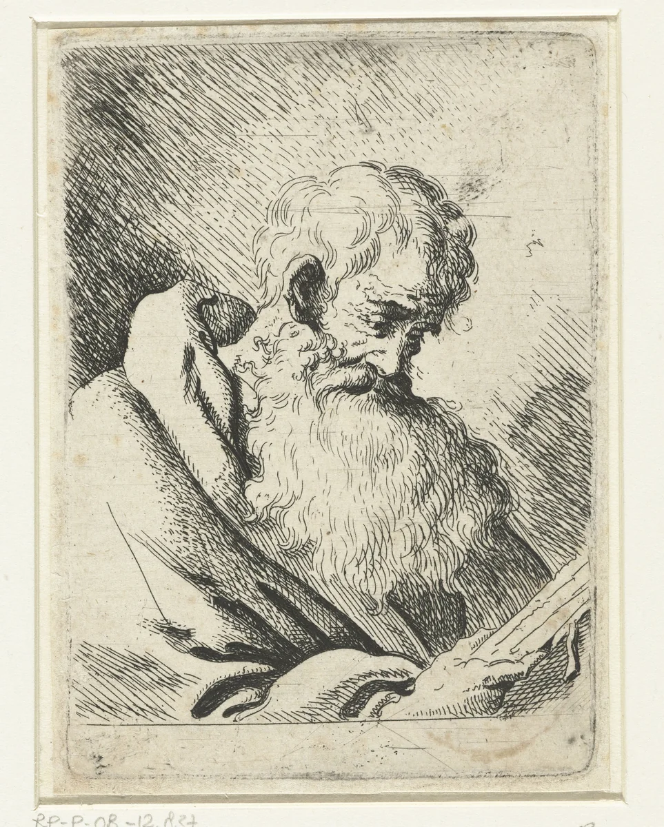 Lezende oude man by anonymous, print, 1630-1700
