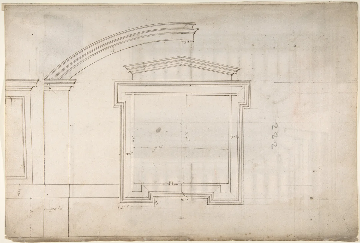 St. Peter's, apse, window, elevation (recto) Unidentified, portal, elevation (verso) by anonymous, drawing, 1500-1560