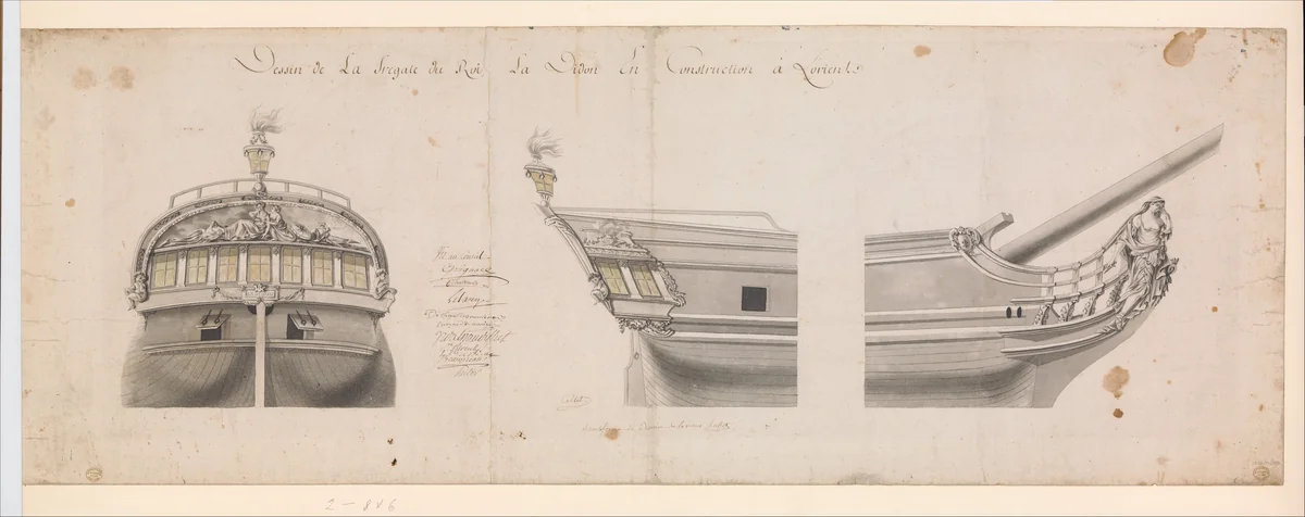 Design for the Frigate "La Didion" by anonymous, drawing, 1700-1799