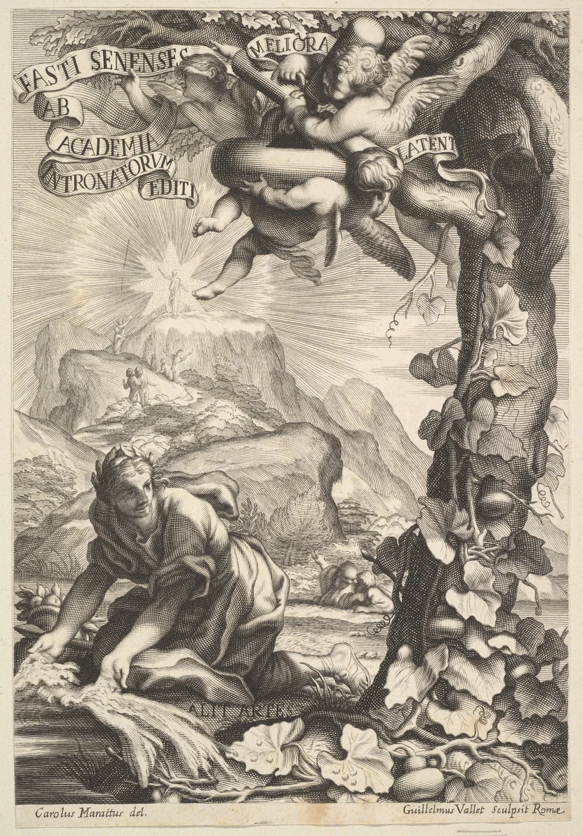 Frontispiece of Fasti Senenses by Guillaume Vallet, print, 1645-1704