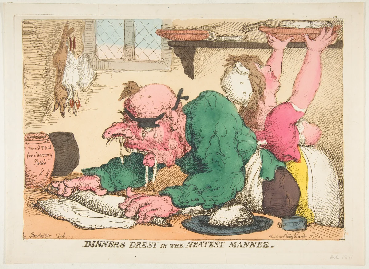 Dinners Drest in the Neatest Manner by Thomas Rowlandson, print, 1811