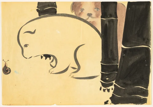 Flowers of a Hundred Worlds (Momoyogusa): Puppies (Enokoro) by Kamisaka Sekka, drawing, 1909
