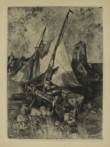 Fishing Boats, Normandy (Environ de Caen) by Louis-Adolphe Hervier, print, 1862-1864