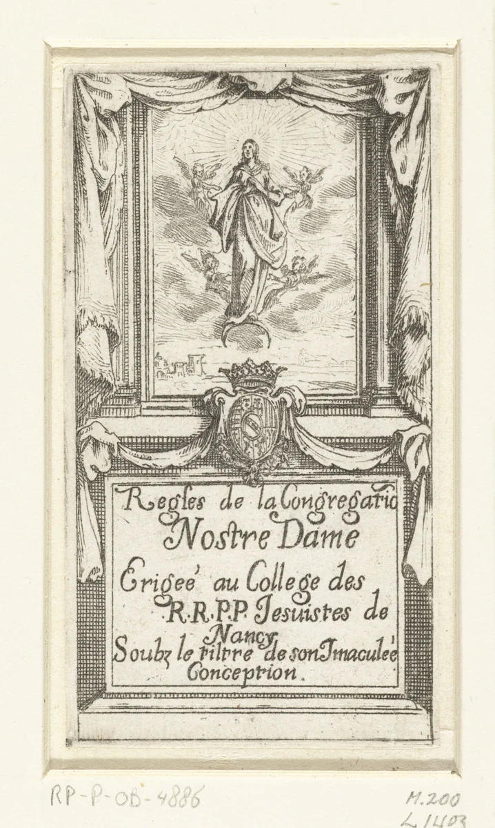 Titelblad voor 'Regles de la Congregatio Nostre Dame' by Jacques Callot, print, 1634