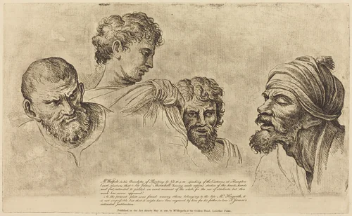 Four Heads from the Raphael Cartoons at Hampton Court by William Hogarth, print, 1729
