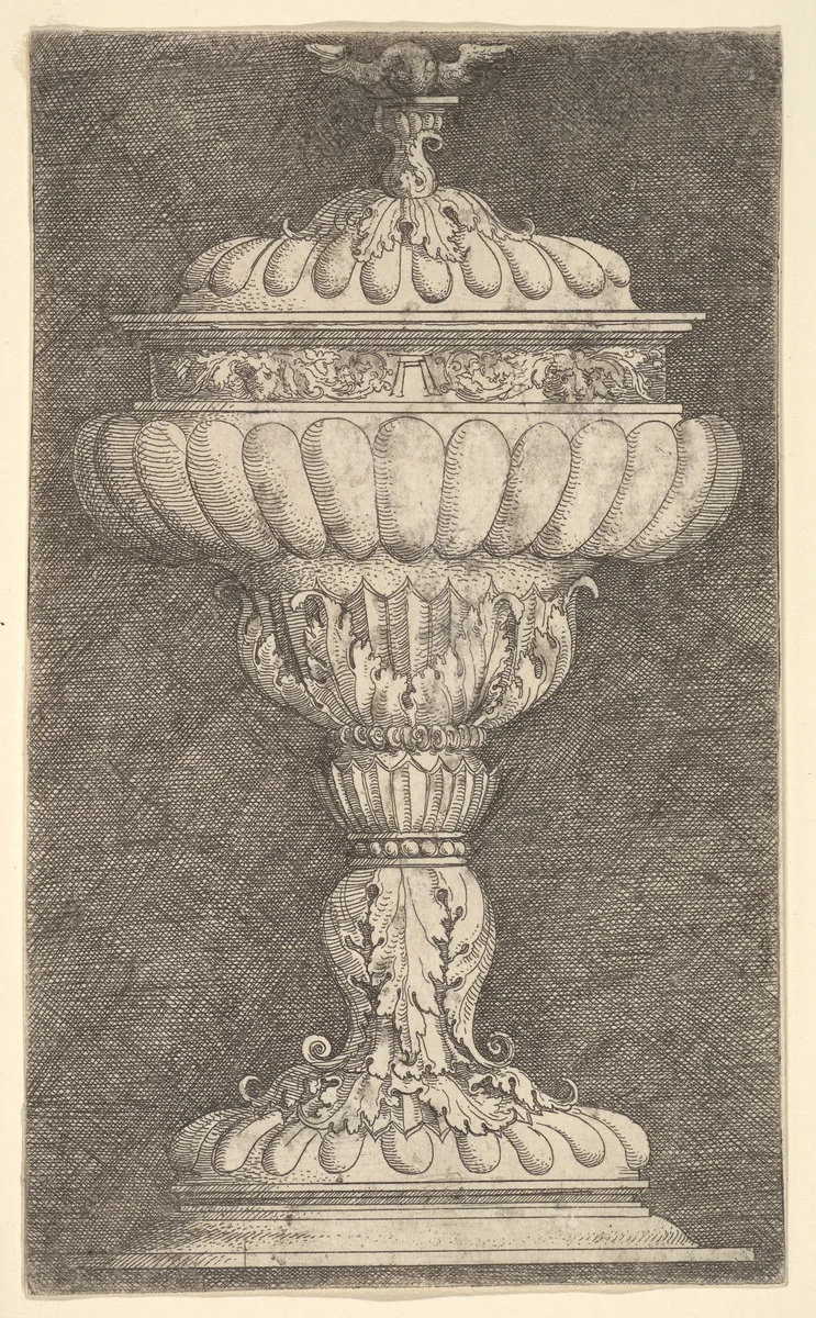 Covered Goblet with a Winged Ball on Top by Albrecht Altdorfer, print, 1490-1538