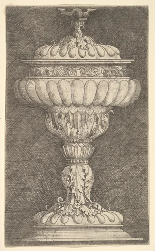 Covered Goblet with a Winged Ball on Top by Albrecht Altdorfer, print, 1490-1538