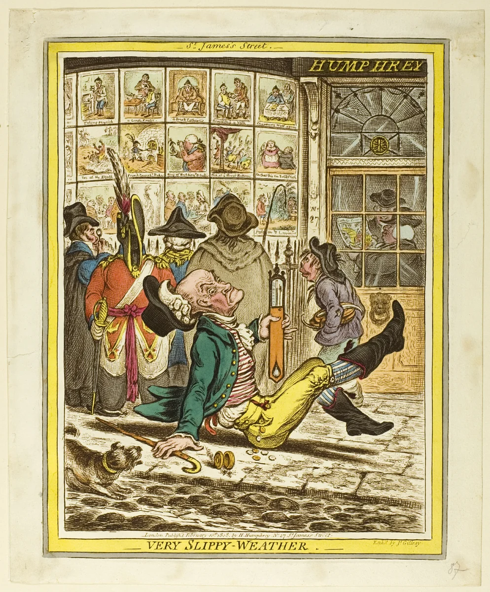 Very Slippy Weather by James Gillray, print, 1808