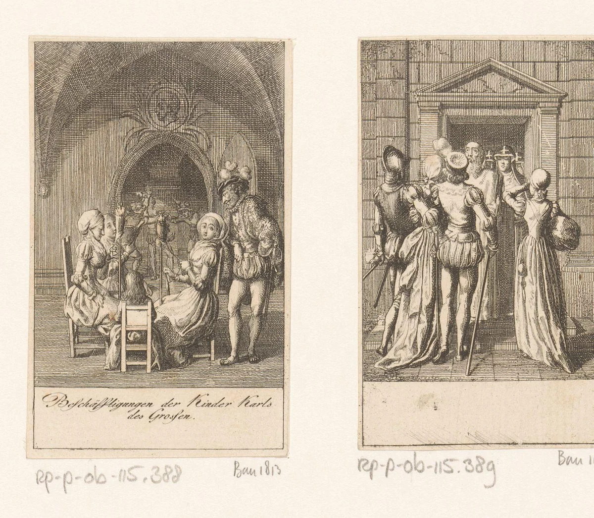 Karel de grote bij zijn spinnende dochters by Daniel Nikolaus Chodowiecki, print, 1795