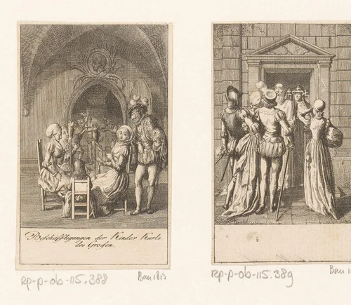 Karel de grote bij zijn spinnende dochters by Daniel Nikolaus Chodowiecki, print, 1795