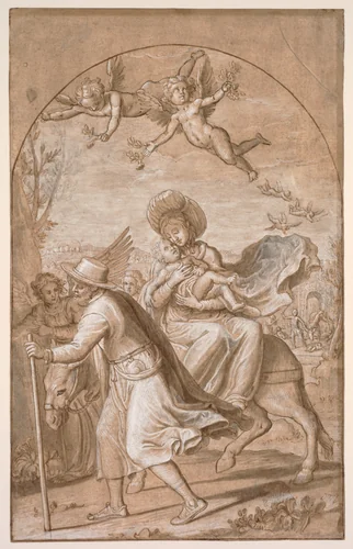 The Flight into Egypt by Gregorio Pagani, drawing, 1580-1600