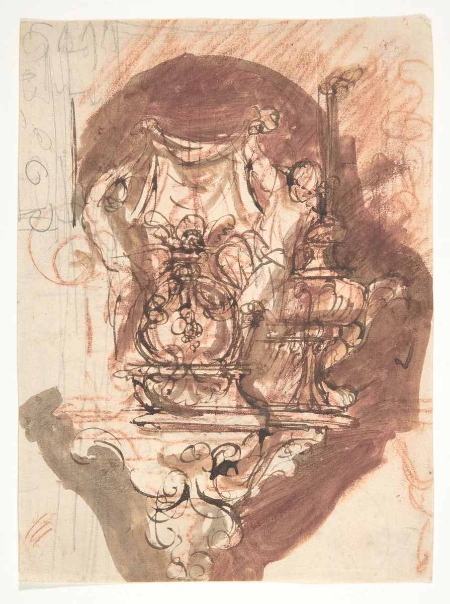 Design for a sepulchral monument (recto); Design for a sepulchral monument (verso) by Pieter Verbruggen, drawing, 1686-1691