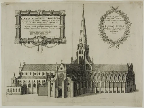 Saint Paul's from the South Showing the Spire by Wenceslaus Hollar, print, 1657