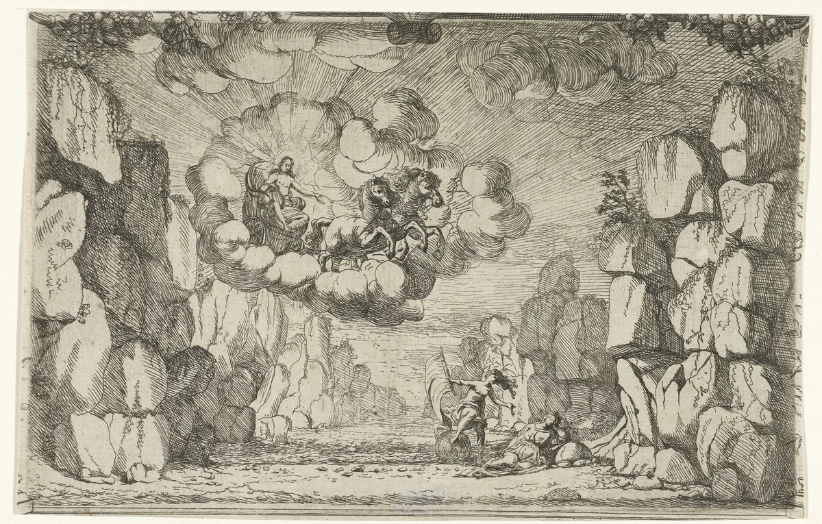 De verschijning van Apollo by Jan van Ossenbeeck, print, 1663-1674