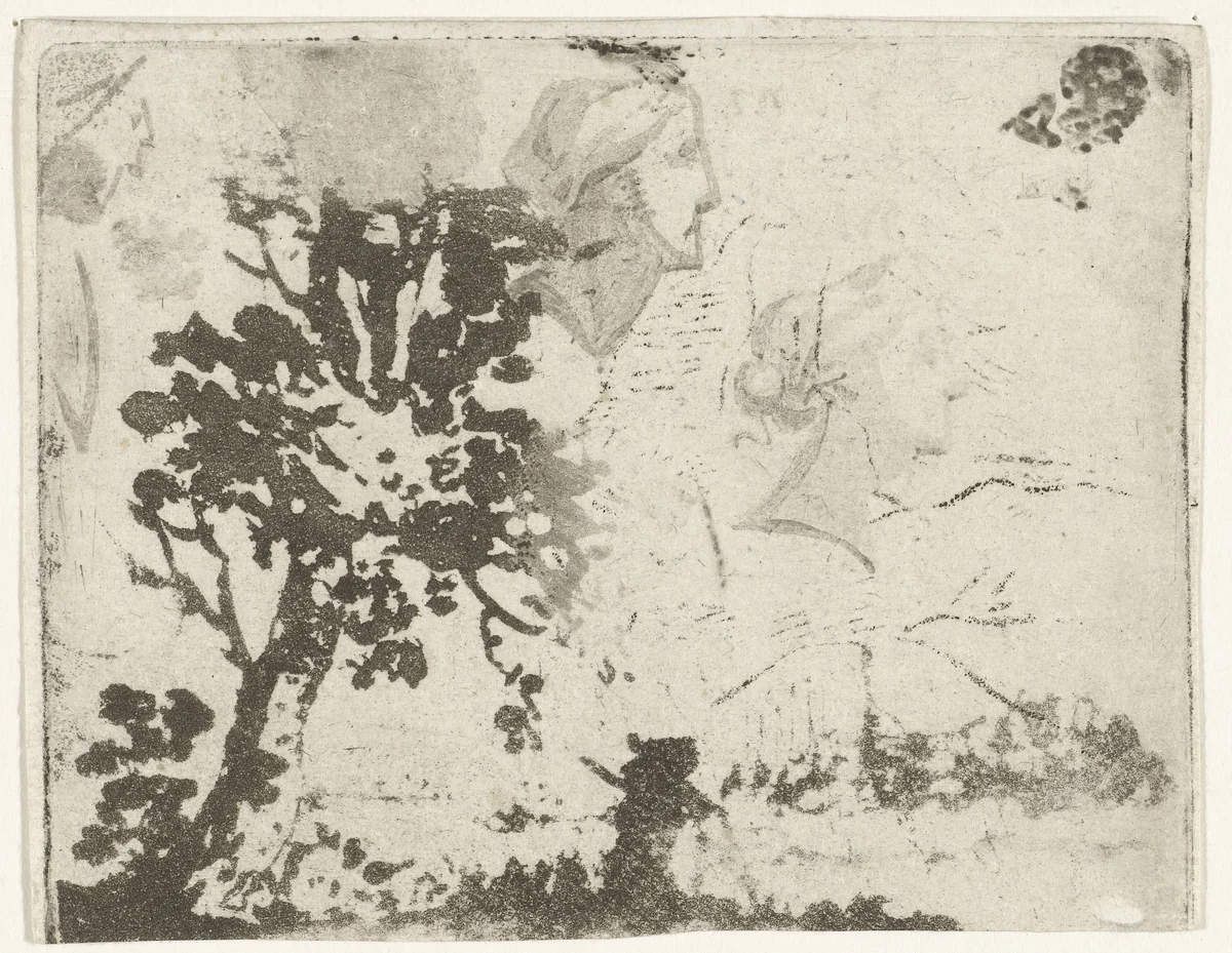 Studieblad met landschap by Hermanus Fock, print, 1781-1822