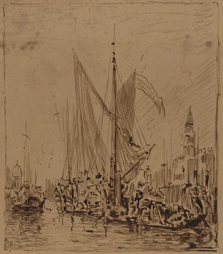 Boats and Gondolas before the Piazza San Marco by Félix Ziem, drawing, 1821-1911