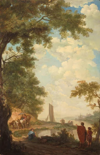 Arcadisch landschap met figuren bij een rivieroever by Jurriaan Andriessen, painting, 1771
