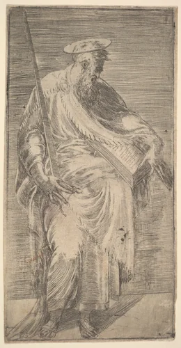 Saint Paul holding a sword and a book, from Christ and the Apostles by Andrea Schiavone, print, 1540-1563