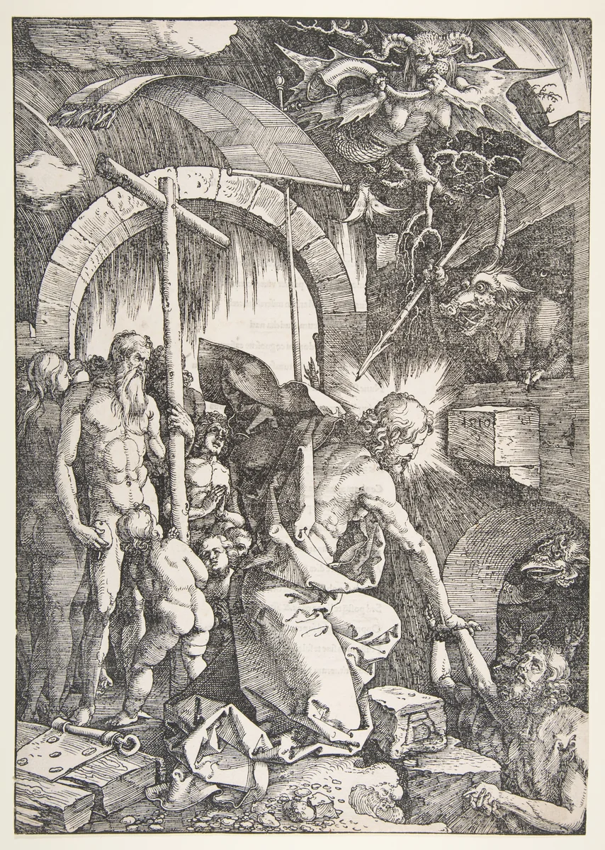 Christ in Limbo, from "The Large Passion", edition 1511 by Albrecht Dürer, print, 1510