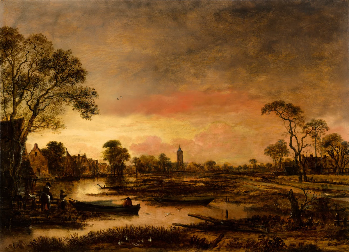 River Landscape by Aert van der Neer, painting, 1650