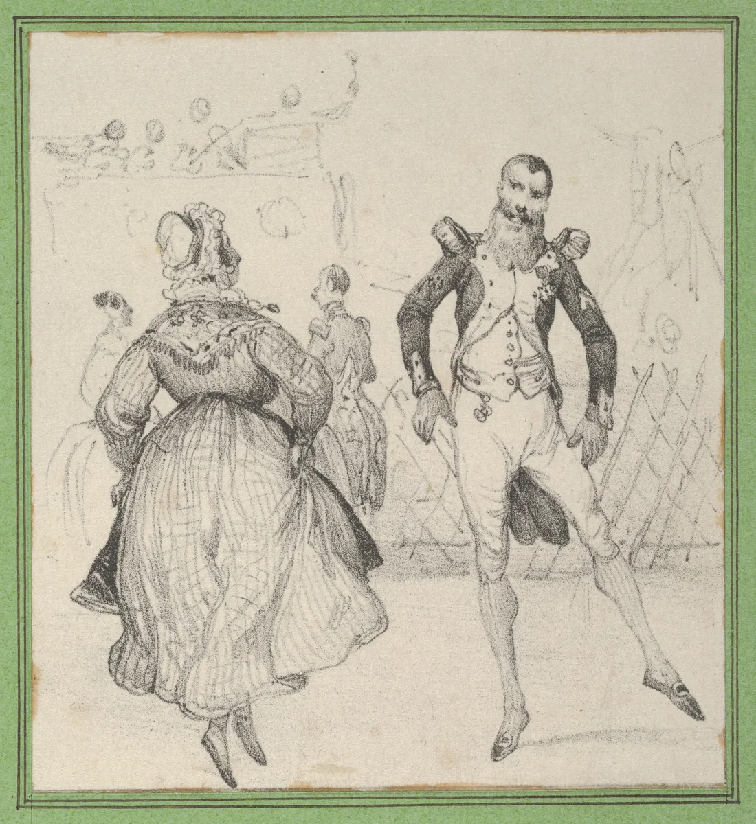 A soldier and a woman dancing by Victor Adam, print, 1820-1866