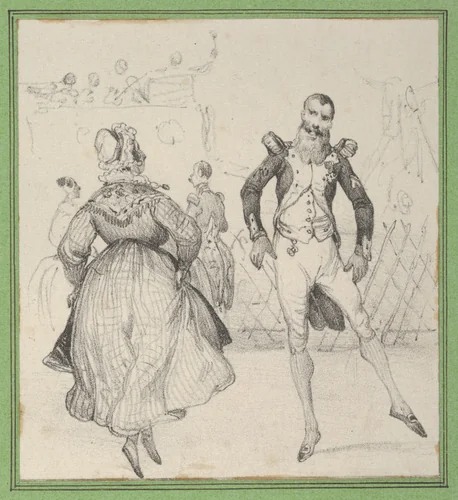 A soldier and a woman dancing by Victor Adam, print, 1820-1866