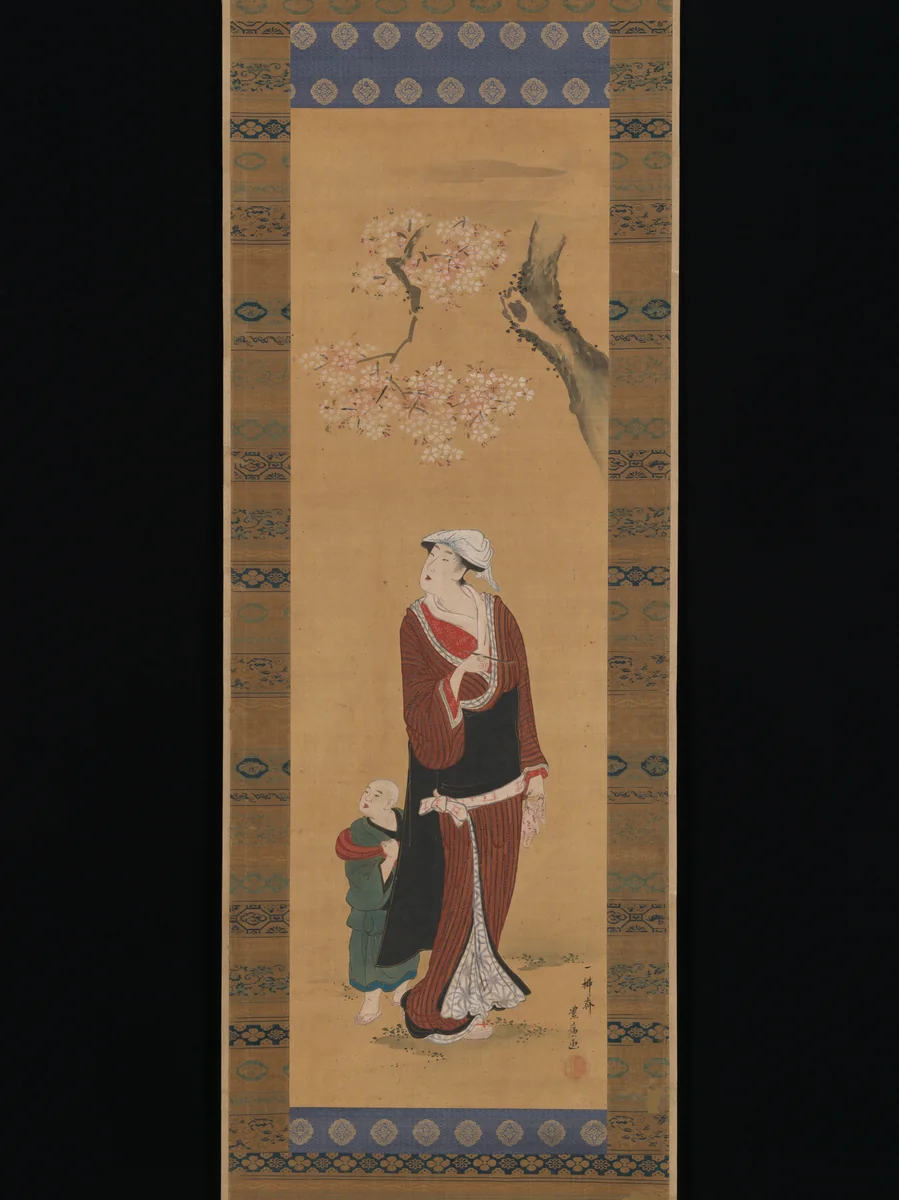 Woman and Child under a Cherry Tree by Utagawa Toyohiro (歌川豊広), painting, 1763-1828