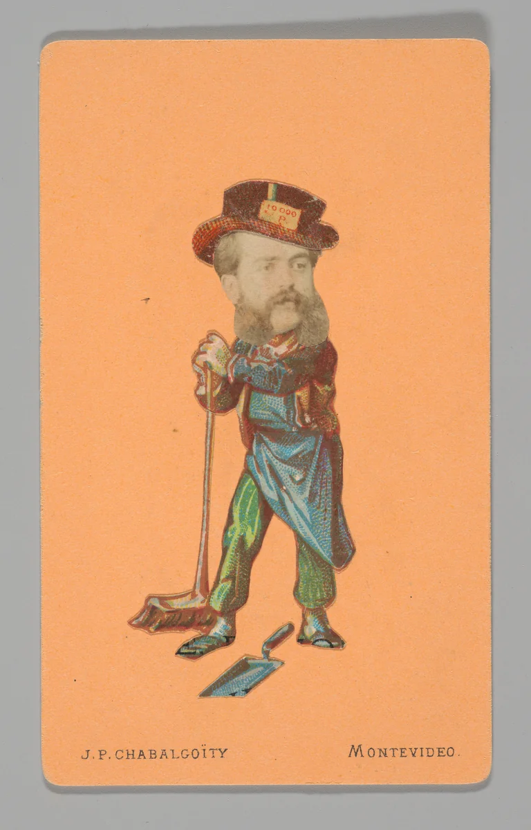[Photo Collage: Man with Broom and Dustpan] by Juan Pedro Chabalgoity, photograph, 1870-1880