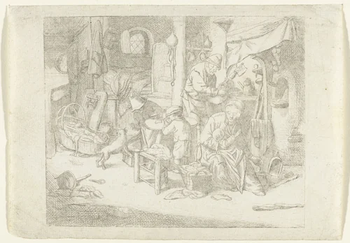 Boerengezin in interieur by anonymous, print, 1647-1745