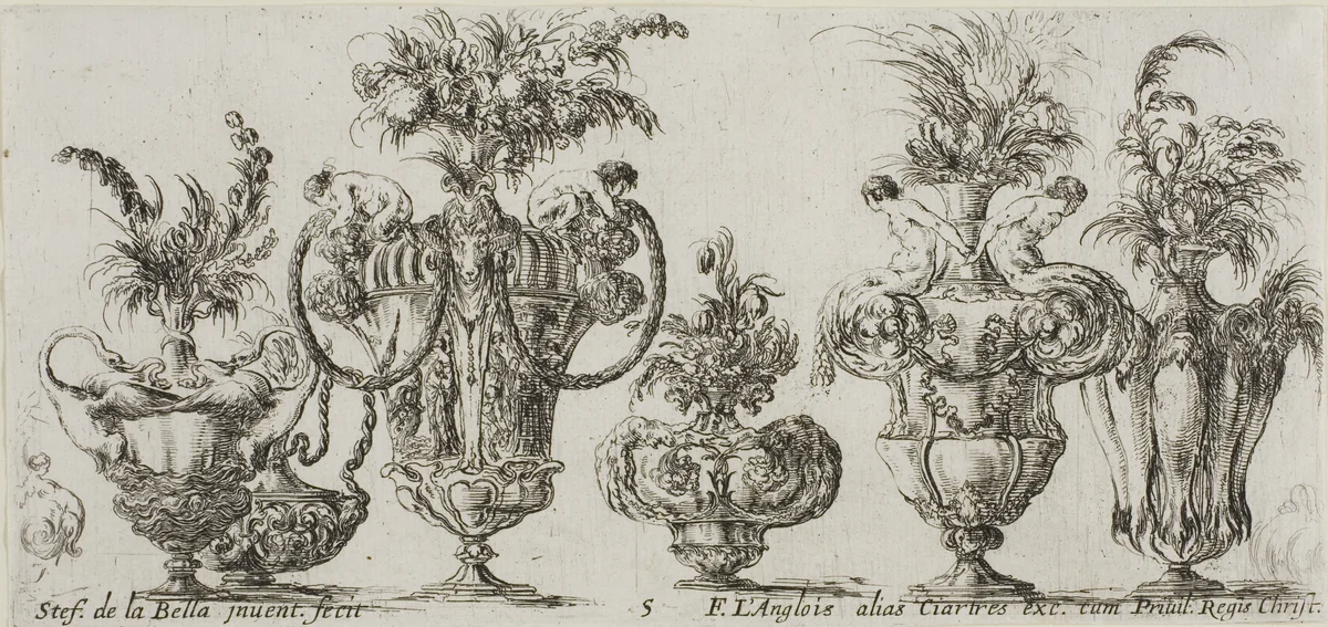 Plate Five from Collection of Various Vases by Stefano della Bella, print, 1630-1648