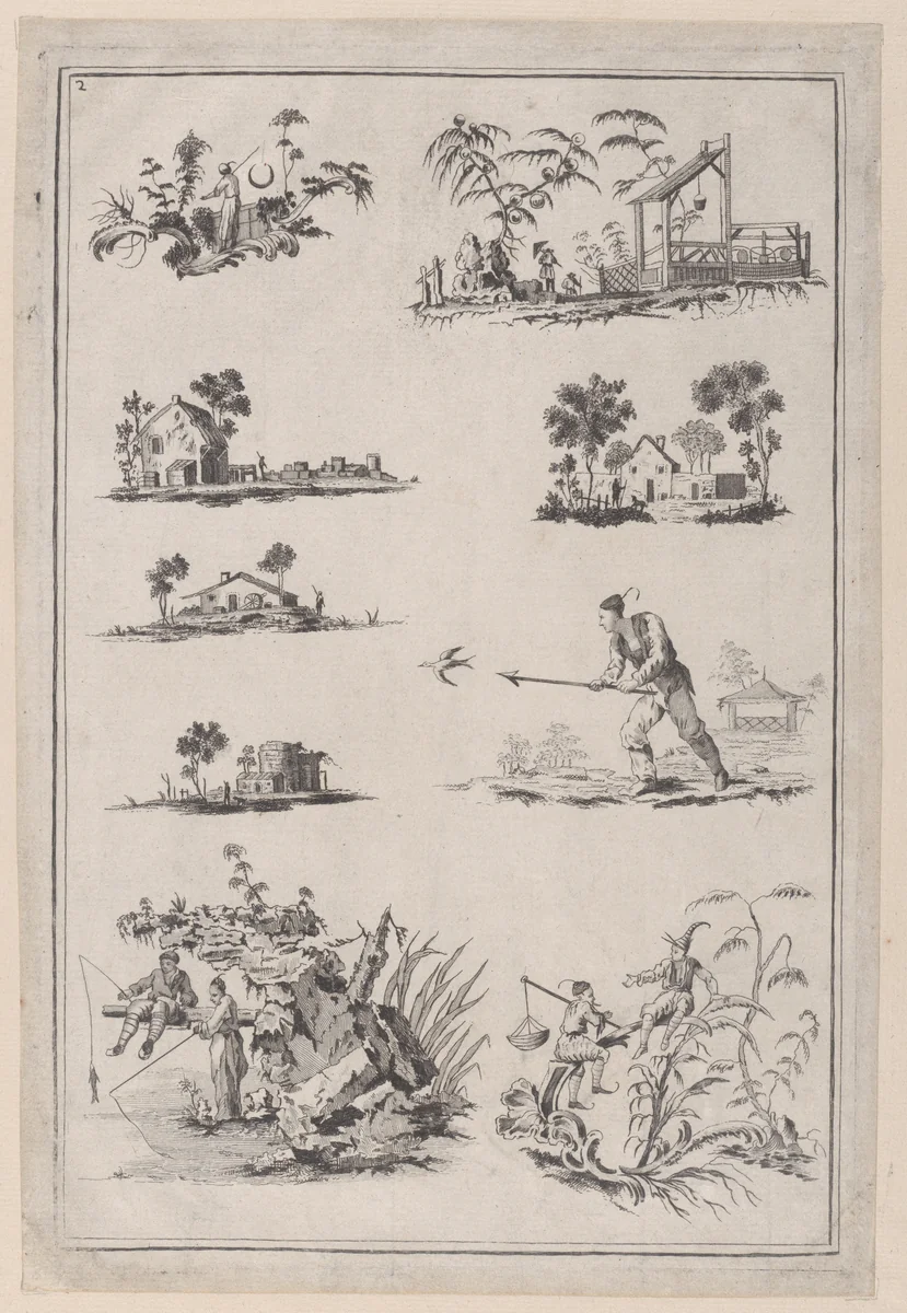 Chinoiserie Ornaments; six plates from "The Ladies Amusement"; or, "Whole art of japanning made easy" by Jean Pillement, print, 1757-1767