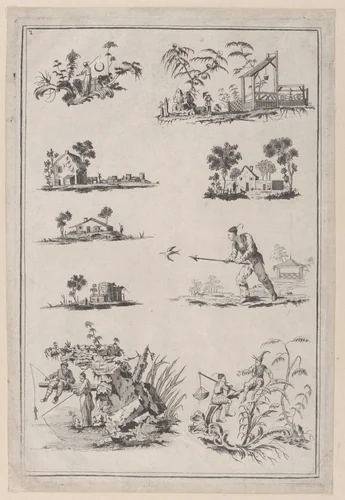 Chinoiserie Ornaments; six plates from "The Ladies Amusement"; or, "Whole art of japanning made easy" by Jean Pillement, print, 1757-1767