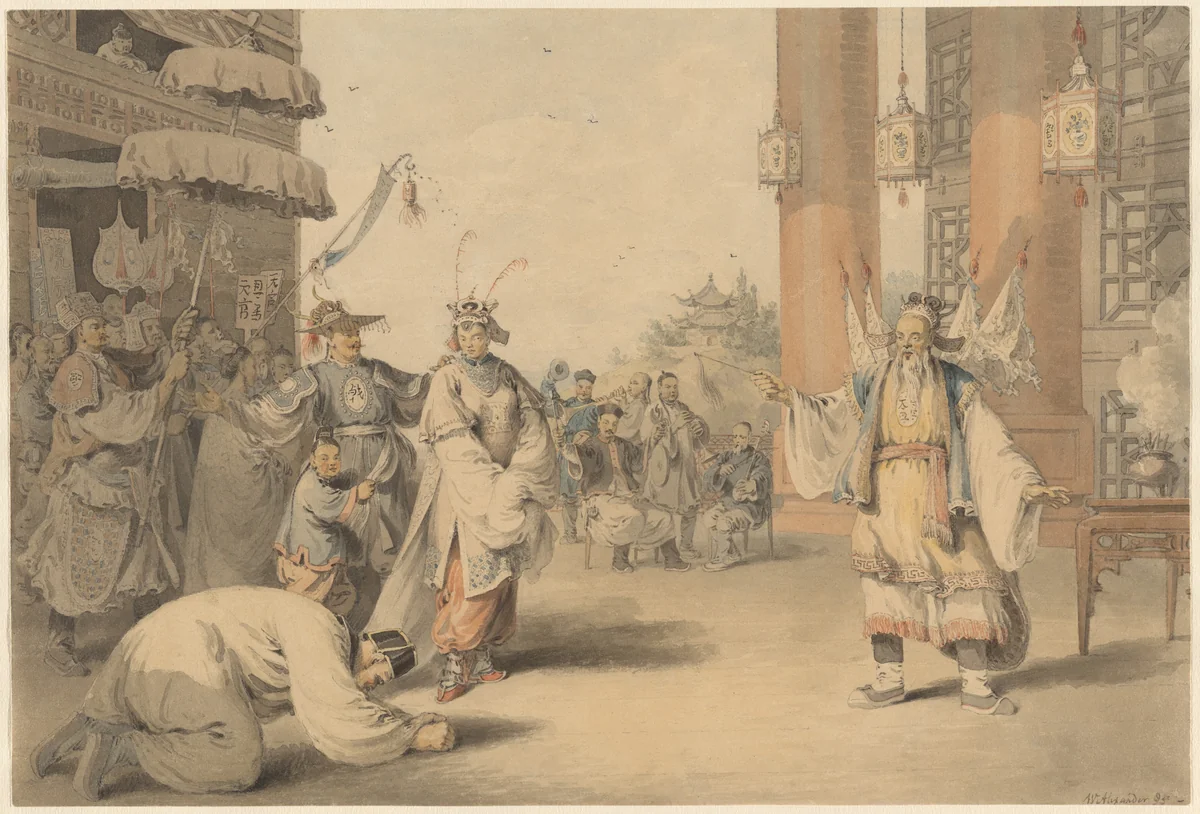 A Scene in an Historical Play Exhibited on the Chinese Stage by William Alexander, drawing, 1795