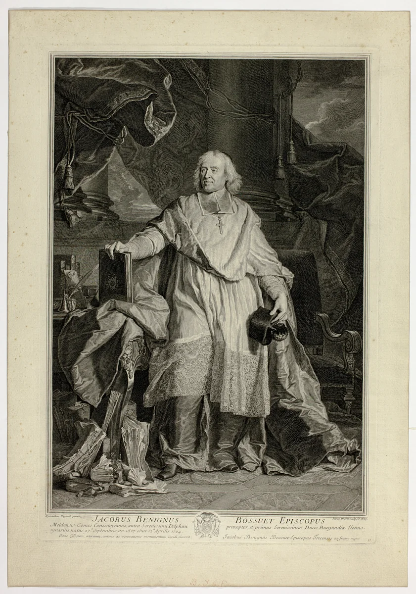 Portrait of Jacques Bénigne Bossuet, Bishop of Meaux by Pierre-Imbert Drevet, print, 1723