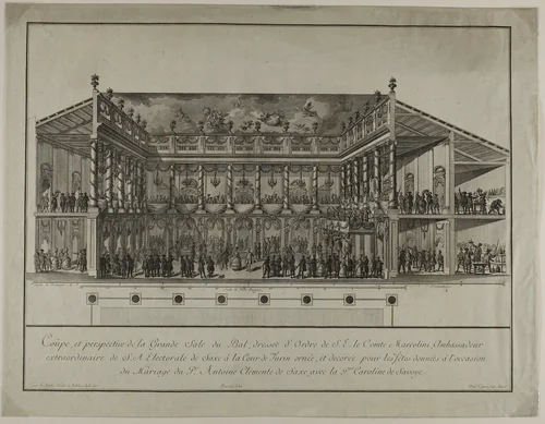 Side Elevation and Perspective of Grand Ballroom by Domenico Cagnoni, print, 1700-1800