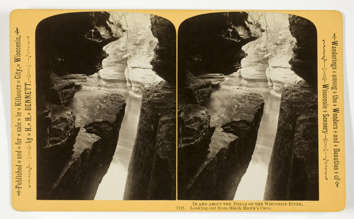 Looking out from Black Hawk's Cave, No. 1121 from the series "In and About the Dells of the Wisconsin River" by Henry Hamilton Bennett, photograph, 1870-1908
